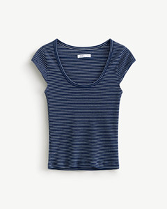 Camiseta de Verano de Alta Calidad para Mujer, Casual, de Manga Corta, a Rayas, con Cuello Redondo, Logotipo Bordado, de Algodón, Ajustada, Transpirable y de Secado Rápido - Product Image 1
