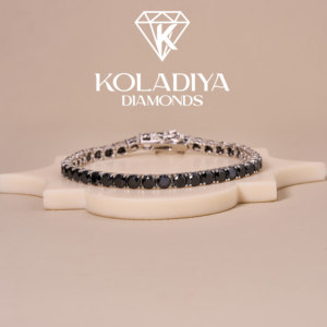 Bracelet unisexe plaqué or blanc de luxe, diamant noir fantaisie taille brillant rond, classique pour tous les jours, bijoux en or 14 carats - Product Image 6