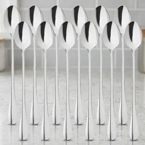 Cuillère à mélanger à long manche en acier inoxydable 304 de qualité alimentaire, cuillère moderne plaquée argent pour thé glacé, café, milkshake - Product Image 4