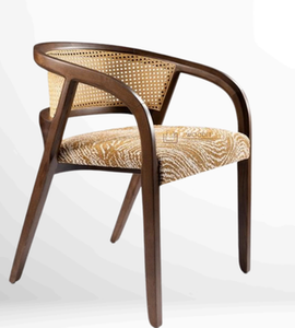 Chaise de salle à manger avec accoudoirs en teck massif naturel, dossier et assise en rotin, revêtement rembourré, pour intérieur et extérieur - Product Image 3