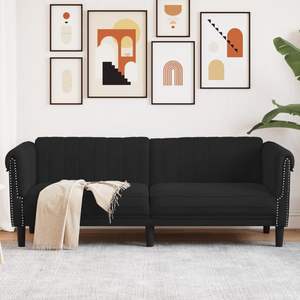 Elegante Sofá Rectangular de 3 Plazas en Terciopelo Negro, Mueble para Sala de Estar - Product Image 1