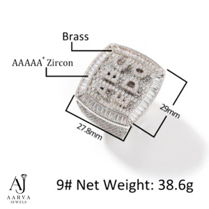 Anillo de Moissanita Plateado en Oro Rosa con Incrustaciones de Plata, Estilo Hip Hop, con Letra Tallada, Tipo Sello, Engaste Pavé, Joyería Cuadrada para Dedo, para Boda y Fiesta - Product Image 2