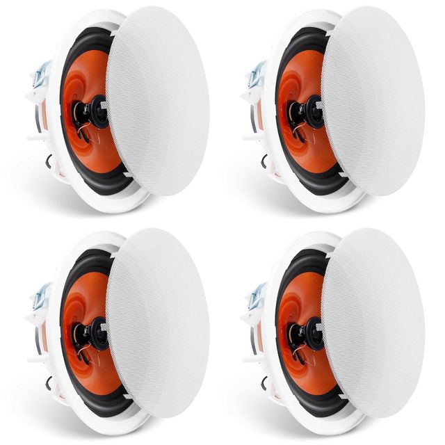 Flush Mount Ceiling Speakers 8 Inch 100 Watts 8 Ohm Impedance 4-Piece Two-Way Crossover Plastic Wired 50Hz-20KHz Home Living