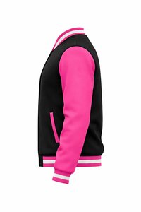 Custom Men's Leather Varsity Jacket Two Tone Bomber Style Stand Collar Button Front Embroidered Logo Loose Fit Winter Outerwear - Product Image 4
