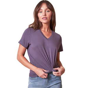 Camiseta con Cuello en V para Mujer con Logotipo Personalizado, Estilo 2026, Secado Rápido, Transpirable, Tela de Lona, Ropa Deportiva - Product Image 4