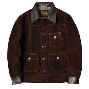 Veste de moto en cuir véritable marron pour homme, col rabattable, fermeture éclair, multi-poches, imperméable, coupe-vent, épaisse, vintage - Product Image 6