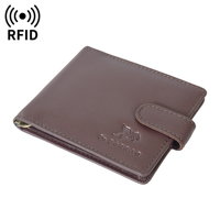 Dompet Pria Kulit Asli Coklat Tua Mewah, Penjepit Uang, Penutup Snap, Tempat Kartu Lipat Dua, Aman RFID, Dompet Kulit Kompak