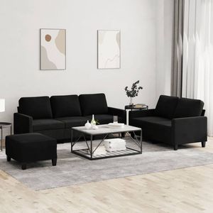 Set Divano in Velluto Nero 100% Poliestere per Soggiorno con Dettagli in Metallo, Textilene e Compensato - Product Image 1