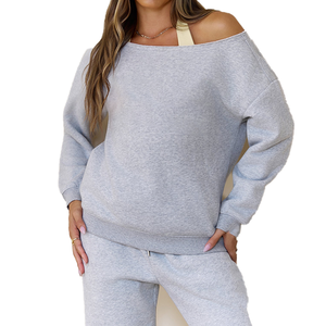 เสื้อสเวตเชิ้ตขนแกะสีเทาอ่อนสำหรับผู้หญิง สวมใส่สบายๆ แขนยาว มีซับใน อุ่นสบาย สไตล์สตรีทแวร์  แบบสวมหัว  ลายกรีก  สำหรับชมรมนักศึกษา - Product Image 2