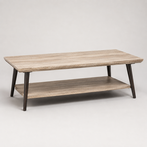 Mesa de centro rectangular moderna con estante de almacenamiento inferior, acabado en madera clara y patas cónicas oscuras para una decoración elegante de la sala de estar - Product Image 5
