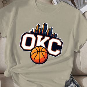 T-shirt décontracté à col rond pour femme avec motif graphique de basket-ball d'Oklahoma City (OKC) et impression par transfert thermique - Product Image 3