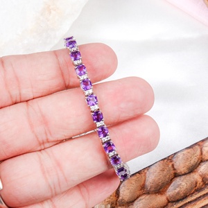 Wholesale 925 Sterling <b>Silver</b> Natural Cushion Amethyst CZ Tennis <b>Bracelet</b> Memoria Jewels - Product Image 1
