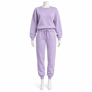 Ensemble pantalon décontracté à manches longues de couleur unie, respirant, 100 % coton, coupe régulière, haute qualité, personnalisé, pour femme, rouge à capuche - Product Image 2