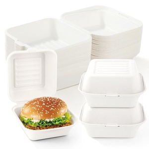 Boîtes à Burger en Bagasse de Canne à Sucre Écologiques 6x6 Pouces, Contenants Alimentaires Robustes Type Clamshell, Plats et Assiettes pour Plats à Emporter 2026 - Product Image 1