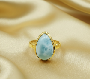 Bague en argent sterling 925 avec larimar naturel, faite à la main, cabochon en forme de goutte, bijou bohème, cadeau de Noël pour elle - Product Image 3