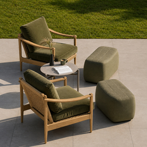 Fauteuil d'extérieur moderne en teck massif résistant aux intempéries, avec corde écologique, pour la maison, le salon, l'appartement, le jardin - Product Image 1
