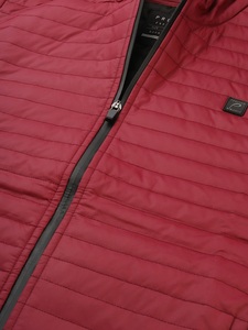 Men's Red <b>Quilted</b> Puffer Jacket Stand Collar Zipper Front Windproof Casual Slim Fit Autumn Wear Solid Color Polyester <b>Wadding</b> - Product Image 6
