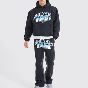 Custom Oversize 400gsm French Terry Baggy Vintage Sun Fade Acid Wash Hoodie and Stacked Sweatpants <b>Set</b> Tracksuit Men's Sweatsuit - Product Image 1