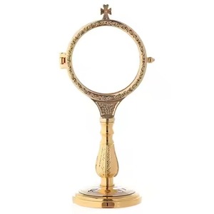 Monstranza de Latón Chapado en Oro, Espejo Decorativo Religioso de Mesa, Diseño Circular, Acabado Pulido, para Uso en Iglesias Católicas - Product Image 3