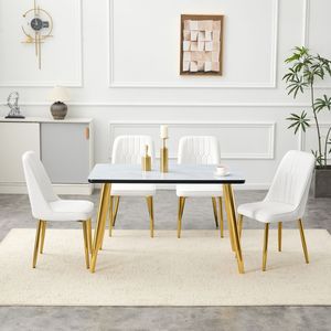 Set di Tavolo e Sedie con Piano in Vetro Effetto Marmo Bianco e Base in MDF, Gambe in Metallo Argento - Product Image 5