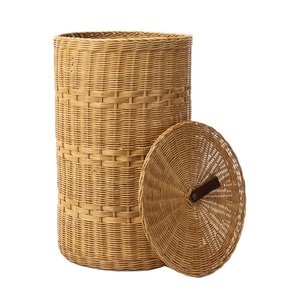 Rattan <b>Storage</b> <b>Basket</b> With Lid Tall Cylinder Shape Eco Friendly Laundry <b>Basket</b> Wholesale Bulk OEM Supplier Home Organizer - Product Image 1