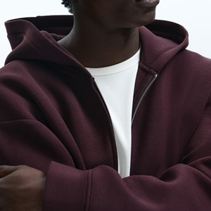 Sweat-shirt à capuche surdimensionné pour homme en polyester/coton avec logo personnalisé, épaules tombantes, double fermeture éclair, tricot jersey - Product Image 3