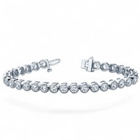 Bracelet tennis rond serti de milgrains en platine de qualité supérieure