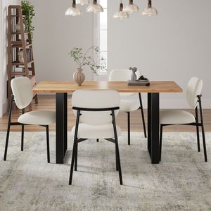Chaises de salle à manger rembourrées beige avec pieds en métal, lot de 2 - Product Image 3