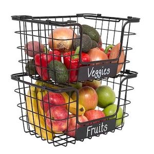 Juego de 2 Cestas de Almacenamiento Apilables de Alambre Metálico, Personalizadas, para Cocina, Supermercado, Frutas/Vegetales, de Hierro - Product Image 1