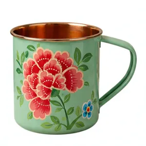 Taza Moscow Mule de Cobre con Recubrimiento en Polvo Verde Menta Premium, Taza de Cerveza de Lujo con Diseño Floral Artístico Personalizado, Resistente - Product Image 1
