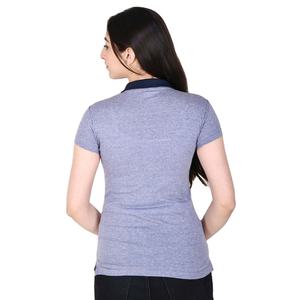 Camiseta de Punto para Mujer, Cuello Polo, Manga Corta, Color Gris Sólido, Corte Ajustado, Informal, Transpirable, de Algodón, para Primavera/Verano - Product Image 4