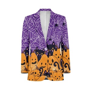 Blazer imprimé violet Halloween à manches longues, revers cranté, boutonnage frontal, pour fête costumée - Product Image 2