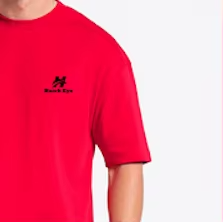เสื้อยืดคอกลมแขนสั้นผู้ชายสีแดง ทรงปกติ ผ้าฝ้ายเจอร์ซีย์ สีพื้น สวมใส่สบาย พิมพ์ลายโลโก้ด้านหน้า - Product Image 4
