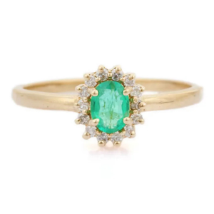 14K Yellow Gold Emerald and <b>Diamond</b> Cushion Cut Constellation <b>Ring</b> for Women - Product Image 1