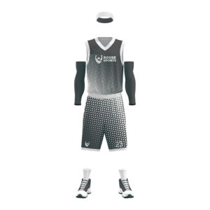 Conjunto de uniforme de baloncesto personalizado en gris oscuro con degradado blanco, ropa deportiva atlética con patrón de puntos en tono medio. - Product Image 1