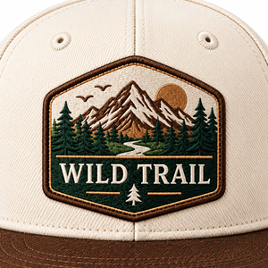Casquette Snapback d'Aventure en Plein Air avec Patch Montagne Brodé, Visière Plate, Crème Marron Structurée, 6 Panneaux, Unisexe, Décontractée pour l'Extérieur - Product Image 4