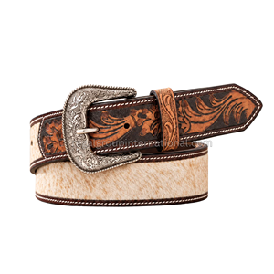 Ceinture Western en Cuir Florale Façonnée à la Main avec Boucle en Argent Gravée Style Vintage – Vente en Gros Usine, Haute Qualité - Product Image 1