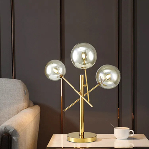 OGS Maker Quả Cầu Thủy Tinh Hiện Đại Bóng Râm G9 Bóng Đèn Đọc Sách Đế Tròn Đèn Bàn Với Cánh Tay Vàng - Product Image 2