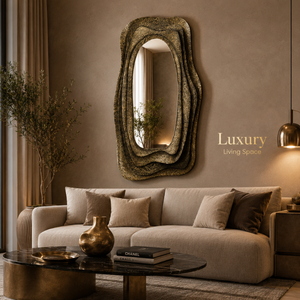 Miroir mural de luxe superposé de forme organique, miroir décoratif texturé moderne, miroir d'appoint artistique irrégulier avec cadre design pour les pièces - Product Image 4