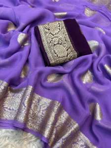 Sari Moderno de Georgette de Seda con Blusa Pallu para Mujer, Uso Casual y de Fiesta, Secado Rápido, Corte Regular - Product Image 3