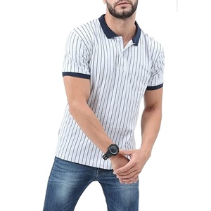 Camiseta Polo de marca a rayas de algodón de media manga para hombre con estilo para hombre - Product Image 1