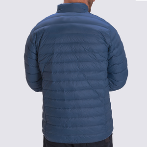 Chaqueta Acolchada de Lona Azul para Hombre, con Capucha, Cuello Alto, Cierre de Cremallera, Letra Bordada, Resistente al Viento, Casual, de Invierno, Corte Regular - Product Image 4