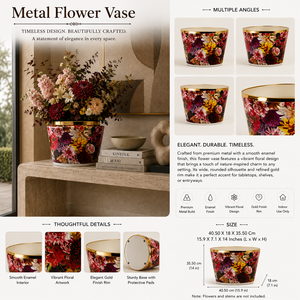 Set of 2 Floral Printed Decorative Metal Vase Luxury Design Large Size <b>Flower</b> Pot for Home <b>Decor</b> and Tabletop Handmade Customize - Product Image 3