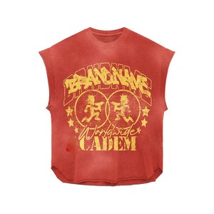 100% cotton T-shirt for men loose fit printed Mens Sleeveless T Shirt GSM Premium Cotton Black Paint Splash Print Custom <b>Logo</b> - Product Image 3