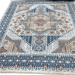 Tapis en laine noué à la main à motifs floraux, sur mesure, rouge et bleu, à poils ras, pour une décoration intérieure élégante - Product Image 4