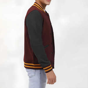 เสื้อแจ็คเก็ตวาร์ซิตี้สีแดงเลือดหมูสำหรับผู้ชาย แขนสีกรมท่า แถบสีเหลือง ทรงปกติ สวมใส่สบายๆ ในฤดูใบไม้ร่วง ปกเสื้อพับได้ ผลิตจากโพลีเอสเตอร์ - Product Image 5