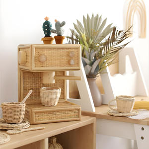 Nouveau design machine à café en bois durable rotin naturel enfant jouets café faisant des machines semblant et jouer loisirs activité jouet - Product Image 6