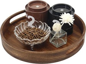 Bandeja decorativa redonda, bandeja de madera para servir con asas, bandejas decorativas marrones para mesa de café, encimera de cocina, decorativas - Product Image 2