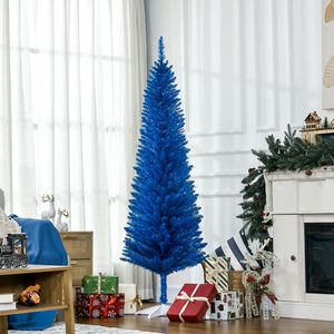 6FT Blue Pencil Christmas <b>Tree</b> with 390 Realistic <b>Branch</b> Tips and Plastic Stand Decorated Christmas <b>Tree</b> - Product Image 2