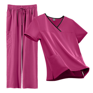 Conjunto de Uniforme Médico para Mujer, Color Azul Claro, Cuello en V, Manga Corta, Poliéster Tejido, Pantalones Anchos - Product Image 4